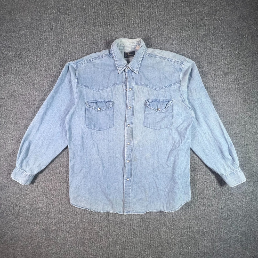 Roper Vintage Blue Pearl Snap Western Workwear Denim Shirt Mens XL